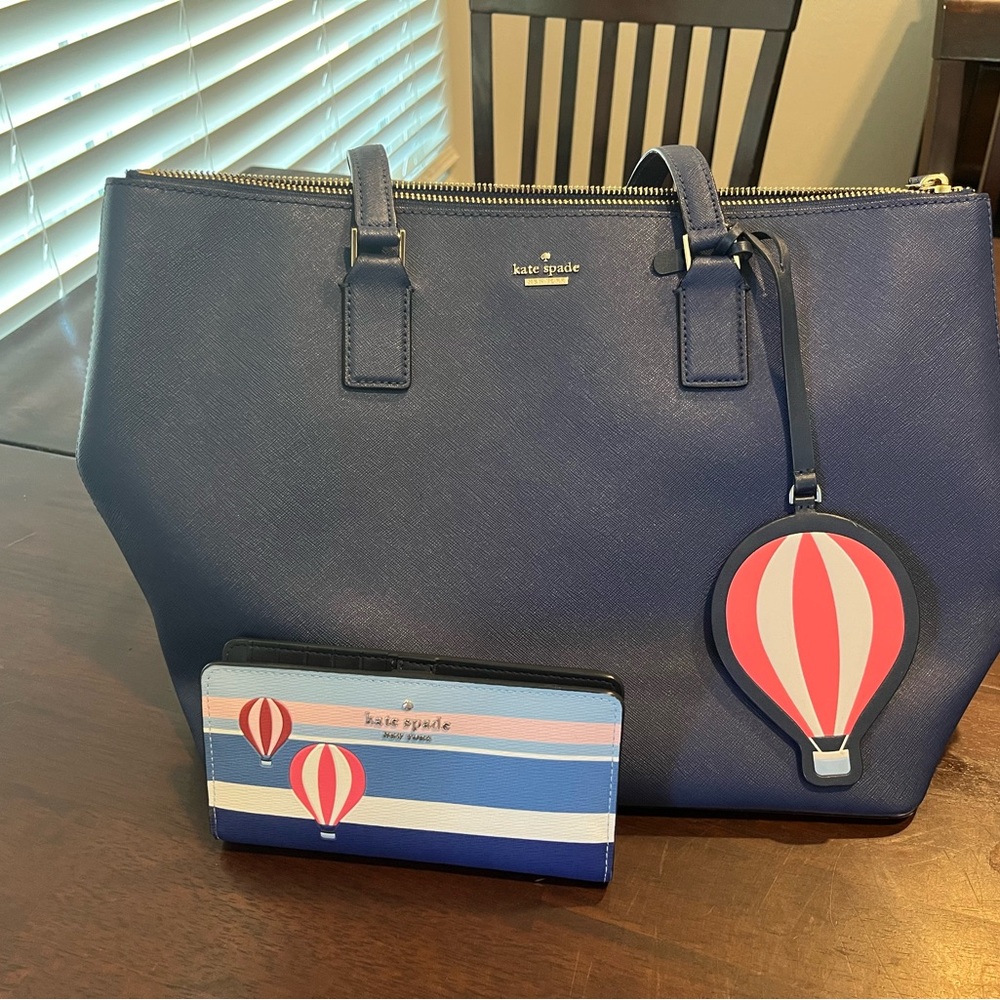 Kate Spade Navy Tote with Balloon Charm and Wallet